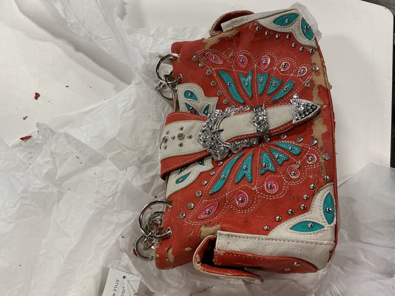 orange and turquoise studded accented western style satchel handbag
