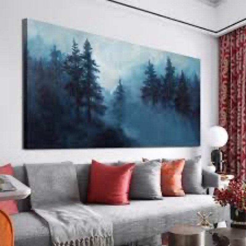 Canvas Wall Art Decor Artwork for Walls Black and White Wall Art Decor Foggy Forest Wall Art Prints Large Landscape Nature Wall Art for Living Room Art Work for Home Ofiice Bedroo Wall Decor  48”x24”  (  5 pcs ) 