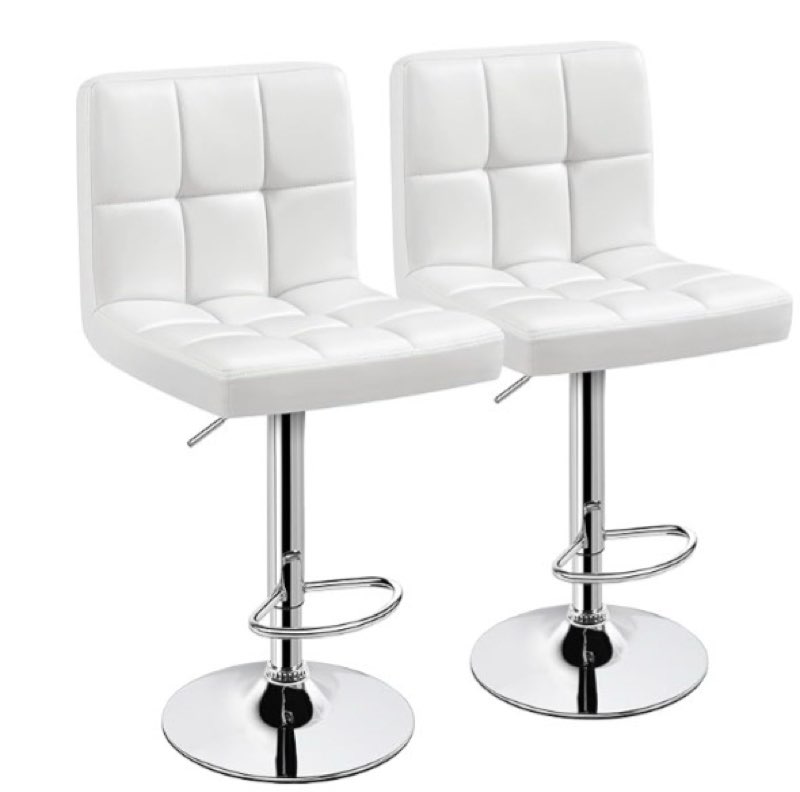 Yaheetech Bar Stools Set of 2, PU Leather Adjustable Swivel Barstools, Armless Hydraulic Kitchen Counter Bar Stool, Kitchen Island Chairs Set of 2, White