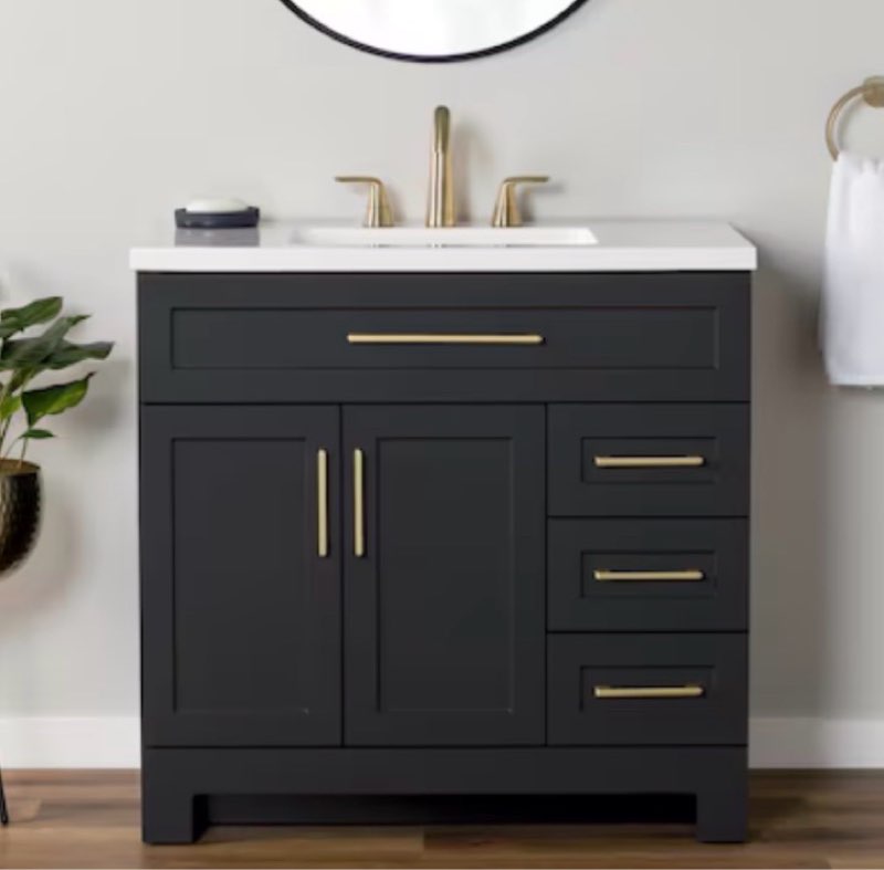 Style Selections Cauley 36-in Black Single Sink Bathroom Vanity with White Cultured Marble