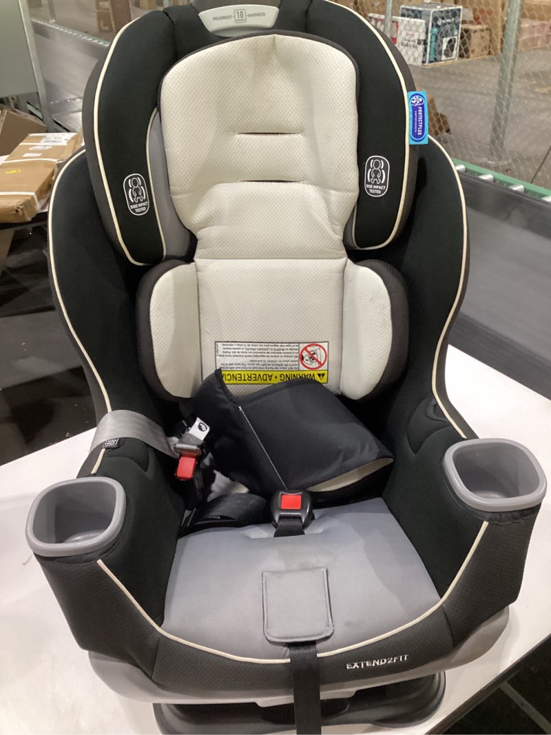 Condition photo showing As Is for Graco Extend2Fit Convertible Baby Car Seat, Rear and Forward Facing, Adjustable Extension Panel for Extra Legroom, Gotham 2-in-1 Gotham, USED