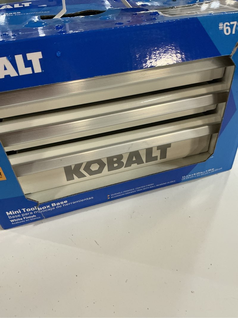 Condition photo showing As Is for kobalt portable tool box 11.1-in w x 7.36-in h x 6.14-in d 3 -drawer white steel tool box