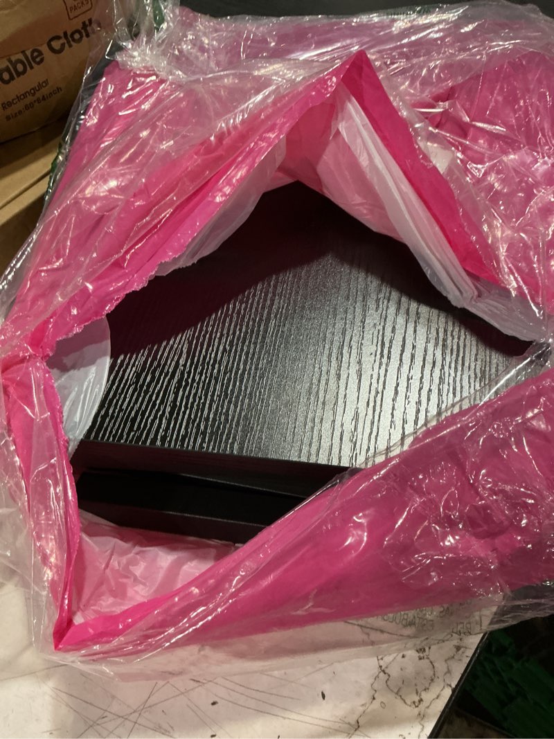Condition photo showing As Is for amhancible c shaped end table, couch tables that slide under, tv tray snack table for sofa, small side table for couch, small space, living room, black het02cbk-1 black 1