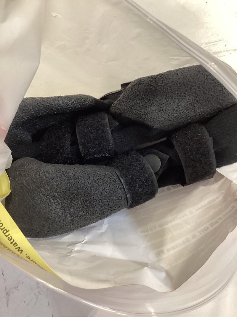 Condition photo showing As Is for anti slip dog socks boots with zipper,waterproof dog shoes to prevent licking paws,winter snow rain days/hot pavement protection for small medium large senior dogs black s