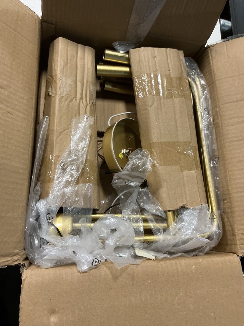 Condition photo showing As Is for brass gold chandelier, 6-light chandelier light fixture farmhouse chandeliers for dining room, vintage candle pendant light fixtures chandelier for bedroom, kitchen, foyer, entryway and living room brass gold (no assembly light fixture) 6-light