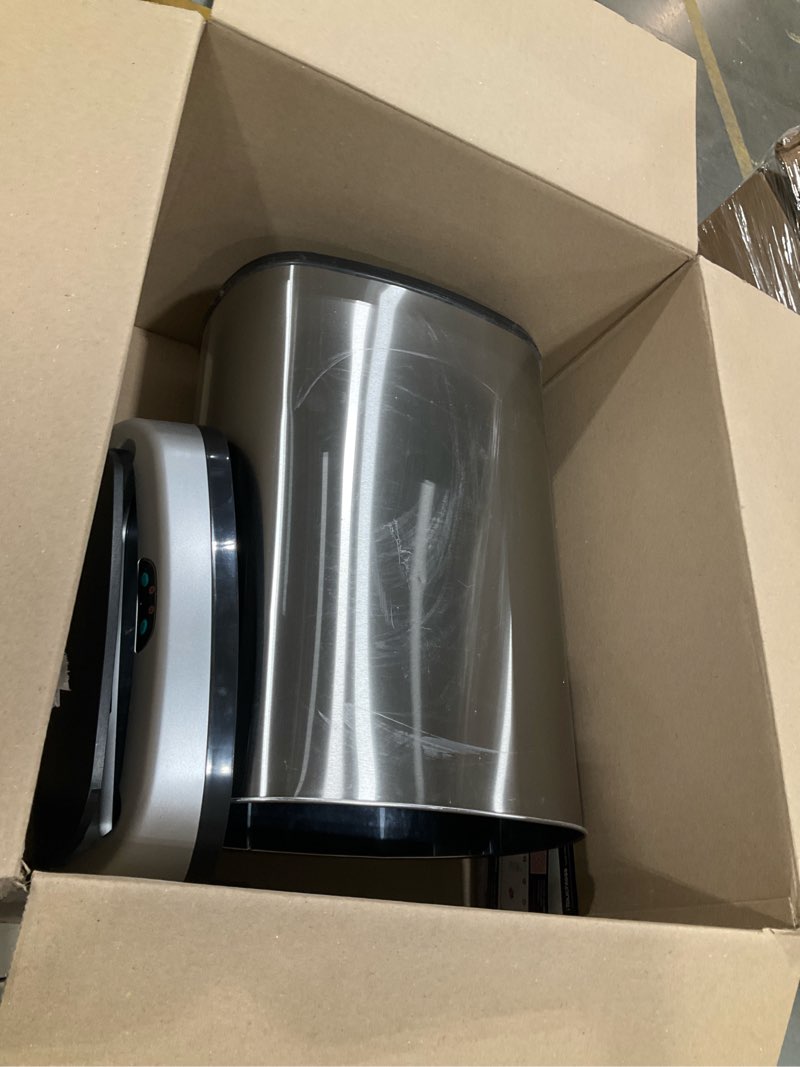 Condition photo showing Good Condition for itouchless 13 gallon sensor trash can with odor filter, 50 liter automatic kitchen garbage bin, fingerprint-proof stainless steel, smart hands-free motion lid pet-proof lock, soft-close, matte silver brushed silver