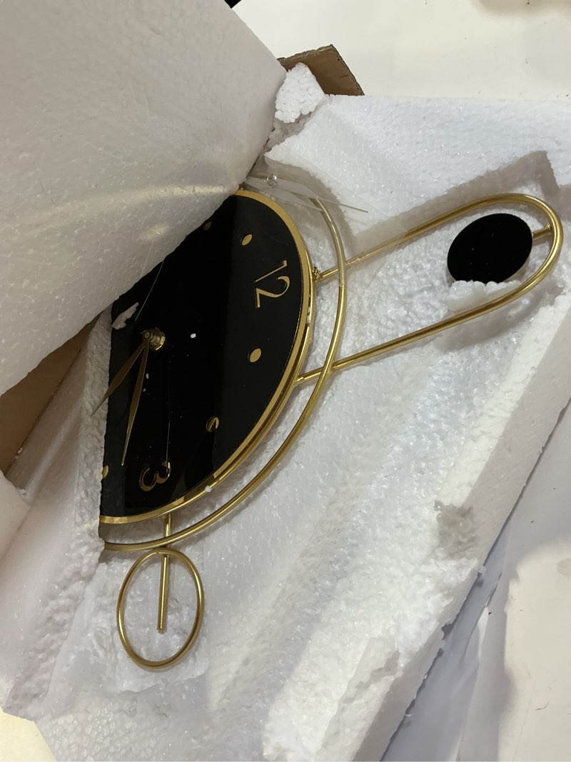 Condition photo showing Good Condition for wall clock with pendulum,silent non ticking battery operated modern large wall clocks for living room bedroom farmhouse office kitchen home wall decor-15.7x21.6inch(golden)