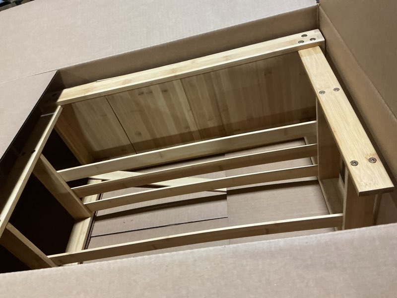Condition photo showing Good Condition for JMLHMXC Bamboo Shoe Rack Bench, 27.5''L*11''W*11.6''H Extended Edition 3-Tier Shoe Rack for entryway,Wooden Shoe Shelf Organizer Holds up to 220 lbs Ideal for Hallway Bathroom Living Room Mudroom