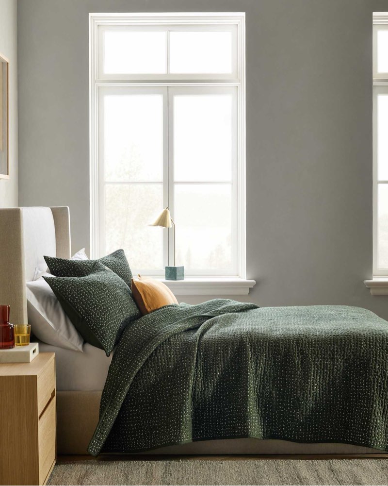quince organic cotton hand stitched quilt king pine
