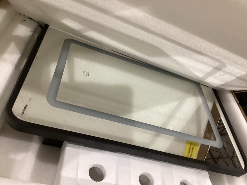 Condition photo showing Good Condition for 20x28 inch medicine cabinet with mirror, recessed or surface mount bathroom medicine cabinet with led lights, anti-fog, memory function, adjustable shelf, dimmable light, etl listed, black,right hinge black 20x28" right hinge