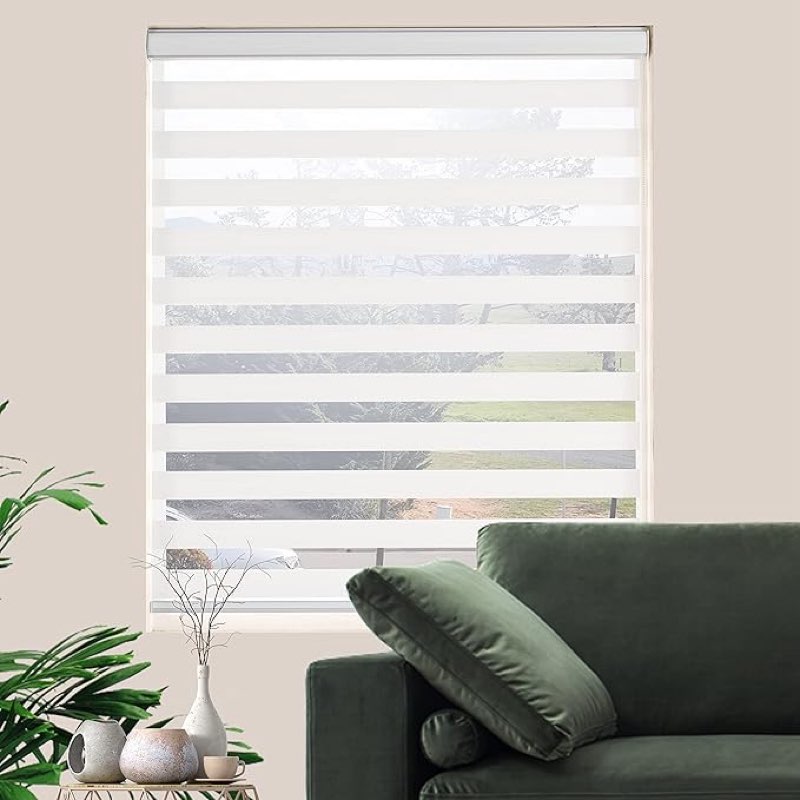  custom size zebra blinds dual layer roll up blind for living room, window blinds shades privacy light control for day and night, (maximum height 72inch, white color, width 20 inch)