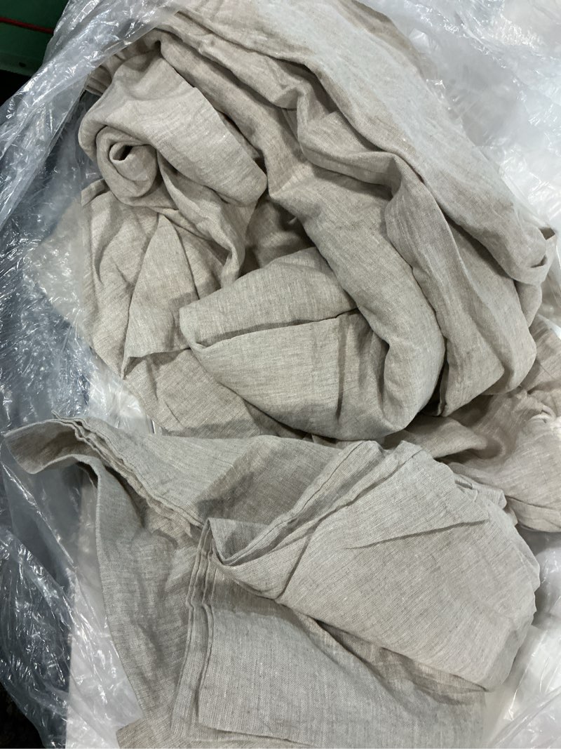 Condition photo showing As Is for quince european linen chambray deluxe bedding bundle, queen, natural(incomplete 3 pieces)