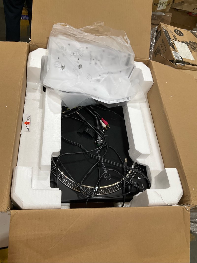Condition photo showing As Is for audio-technica at-lp120xbt-usb-bk wireless direct-drive turntable (analog, wireless & usb), fully manual, 3 speed, convert vinyl to digital, built-in pre-amp, black
