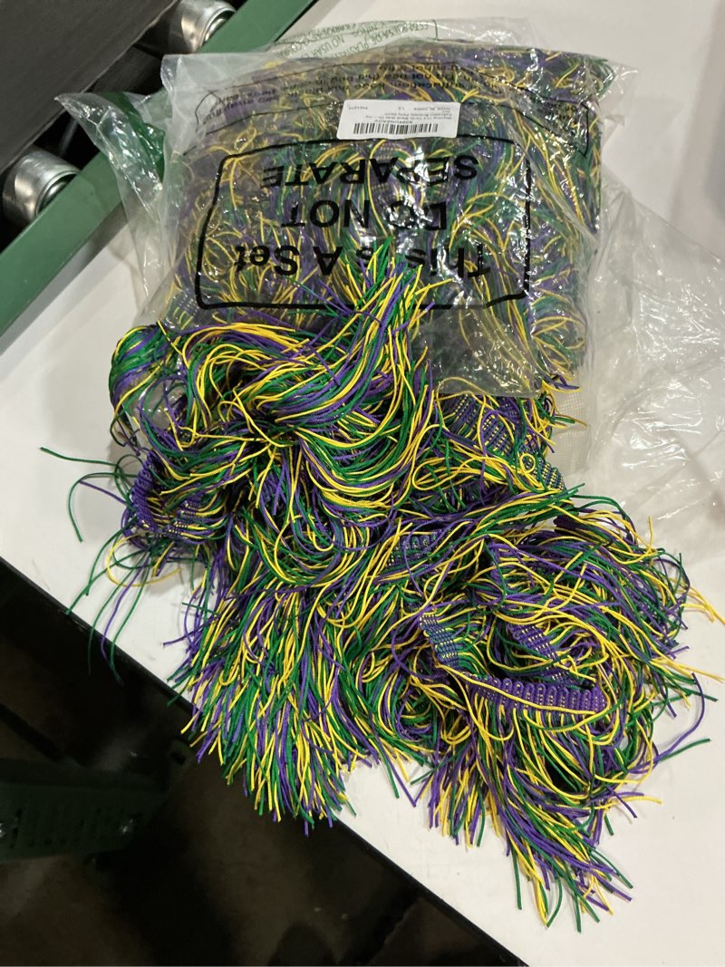 Condition photo showing Good Condition for 10.9 Yards Mardi Gras Chainette Fringe Trim Purple Green Gold Polyester Decorative Trim Mardi Gras Fringe Tassels Decoration for DIY Costumes Parade Floats Home Halloween Birthday Party Decor