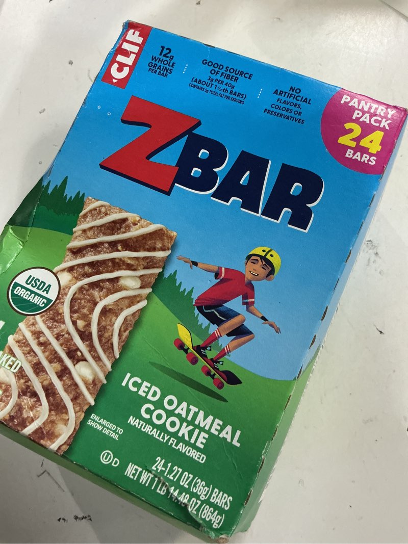 Condition photo showing New/Like New for (best by:02/jan/27)zbar - iced oatmeal cookie - soft-baked energy snack bars - non-gmo - 12g whole grains - usda organic granola bars (24 pack)
