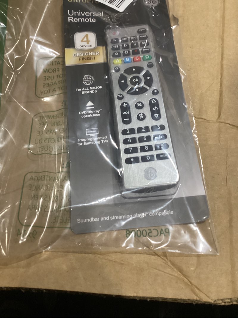 Condition photo showing Good Condition for GE Universal Remote Control for Samsung, Vizio, LG, Sony, Sharp, Roku, Apple TV, TCL, Panasonic, Smart TVs, Streaming Players, Blu-ray, DVD, 4-Device, Silver, 33709