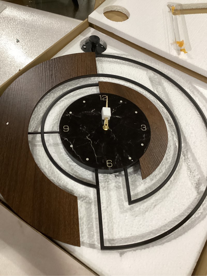 Condition photo showing Good Condition for Modern Walnut Marble Dial Wall Clock, Large Wood Metal Frame Silent Non Ticking Wall Clocks for Living Room, Bedroom Decoration, Contemporary Home Wall Decor Gift Idea, 22 in 1.Large(22 in)