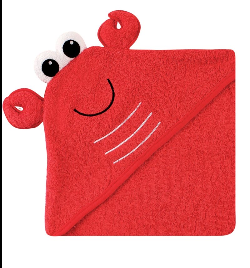 Luvable Friends Baby Boy Cotton Animal Face Hooded Towel  Lobster  One Size