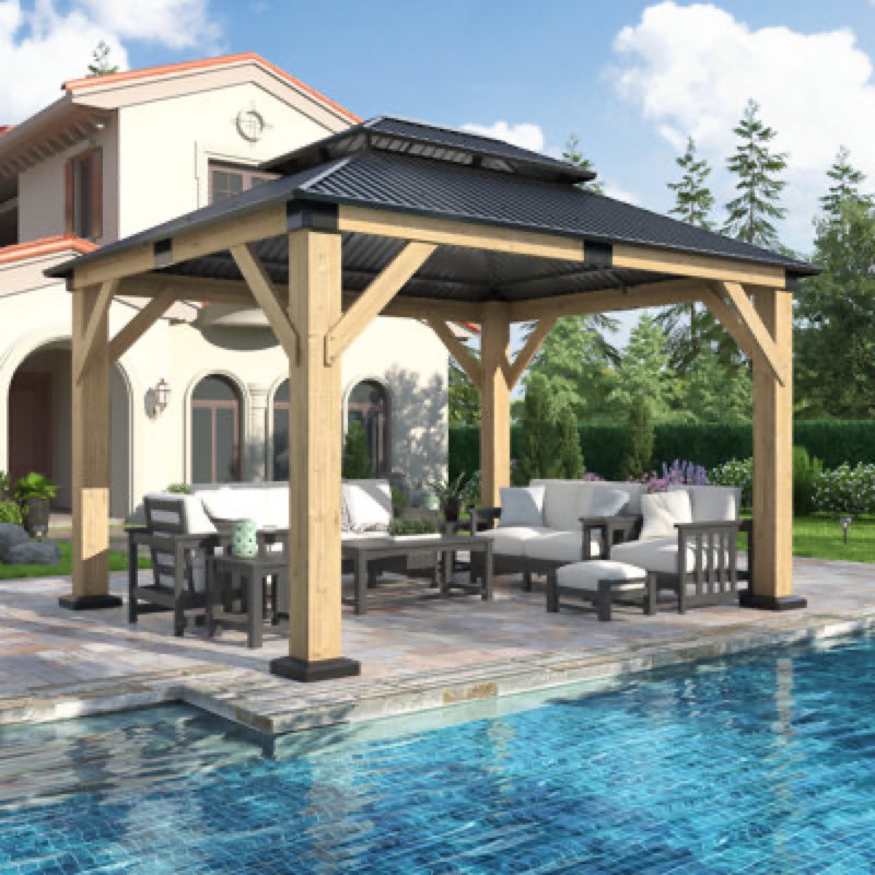 Staysha 10x12 wood gazebo,hardtop