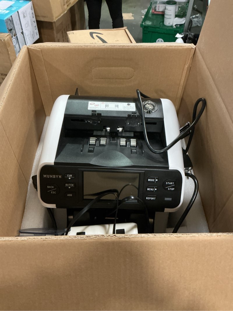 Condition photo showing As Is for MUNBYN IMC40 2-Pocket Money Counter Machine Mixed Denomination and Sorter, Built-in Printer, Sort on DENOM/FACE/ORI, Value Counting, Counterfeit Detection 2 CIS/UV/MG/IR, Touch Screen, 2Y Protection