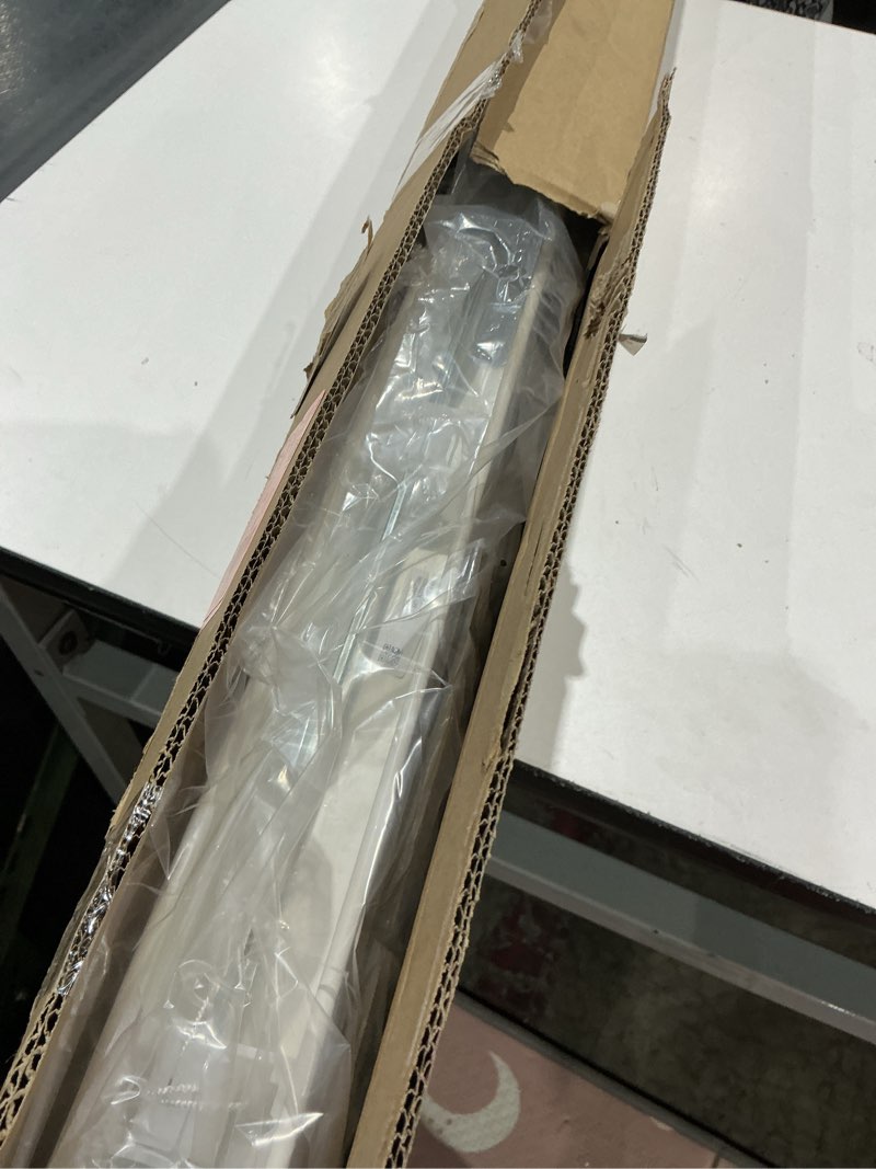 Condition photo showing As Is for smooth white cordless room darkening smooth faux wood blinds with 2 in. slats - 60 in. w x 48 in. l
