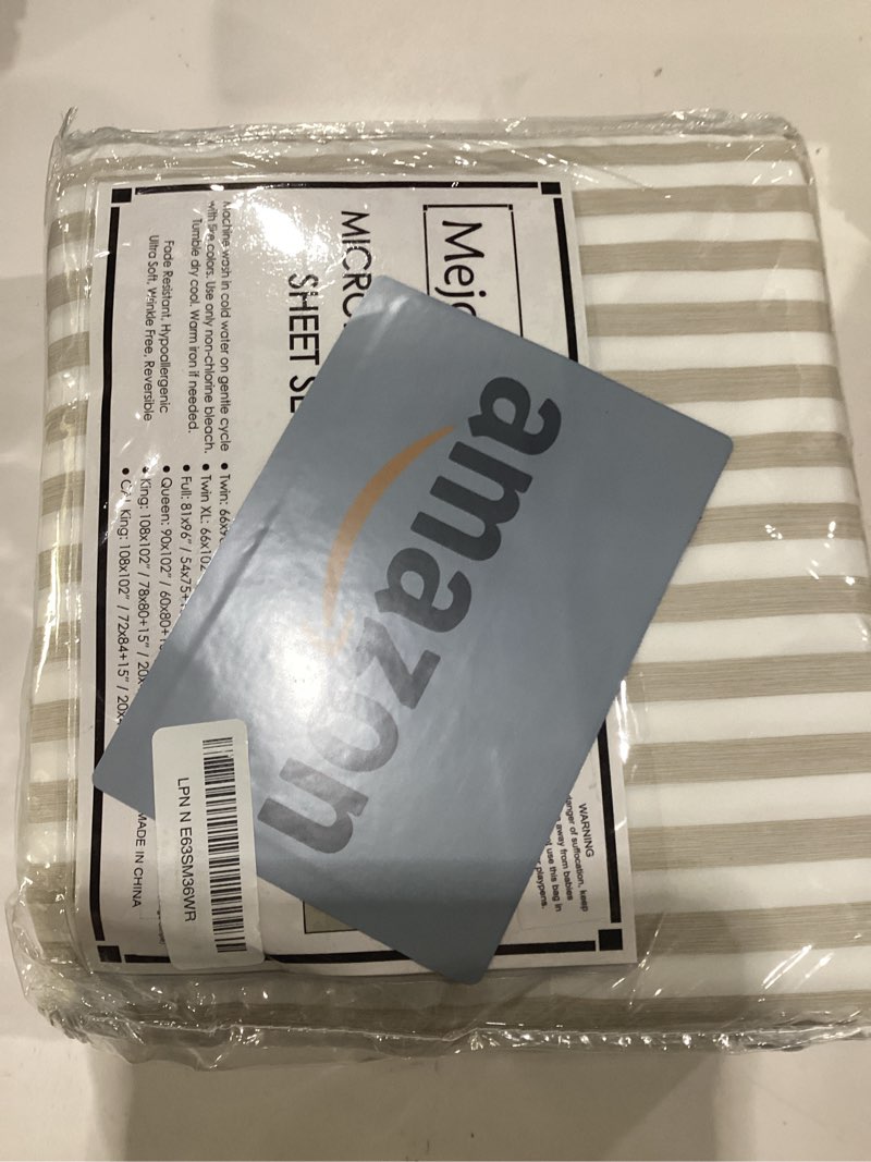 Condition photo showing New/Like New for bedsure striped sheets queen size-fits mattresses up to 16" deep-4 piece breathable bed sheets, imitation cotton textured jacquard dobby stripe bedsheet & pillowcases for kids,women,men,white striped - white queen