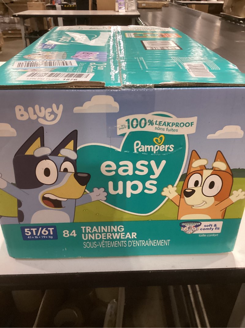 Condition photo showing New/Like New for pampers training pants - easy ups boys & girls bluey - size 5t-6t, 84 count, children's potty underwear (packaging may vary) 5t-6t 84
