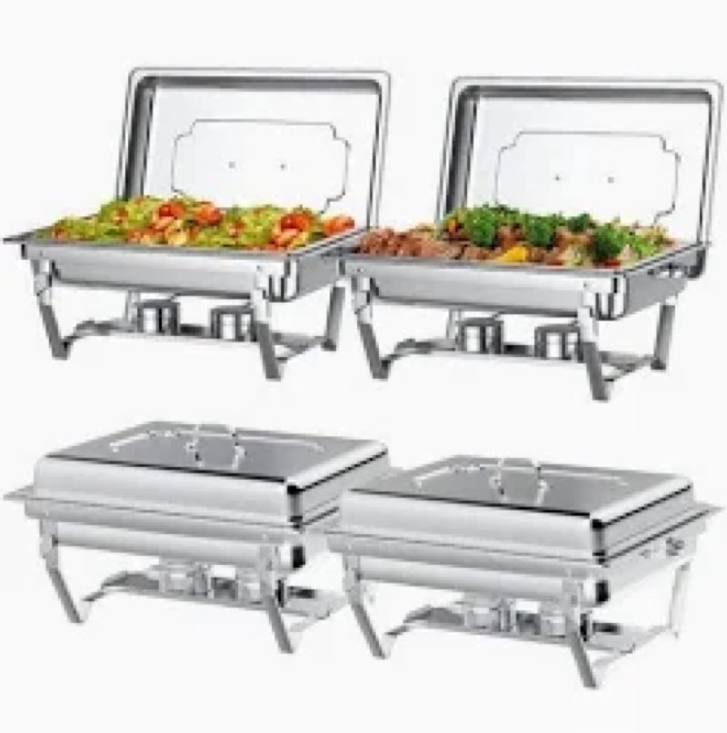 Gold 4-Pack 7-Pan Chafing Dish Combo, 9QT 304 Stainless Steel Complete Buffet Warmer – All-in-One Se