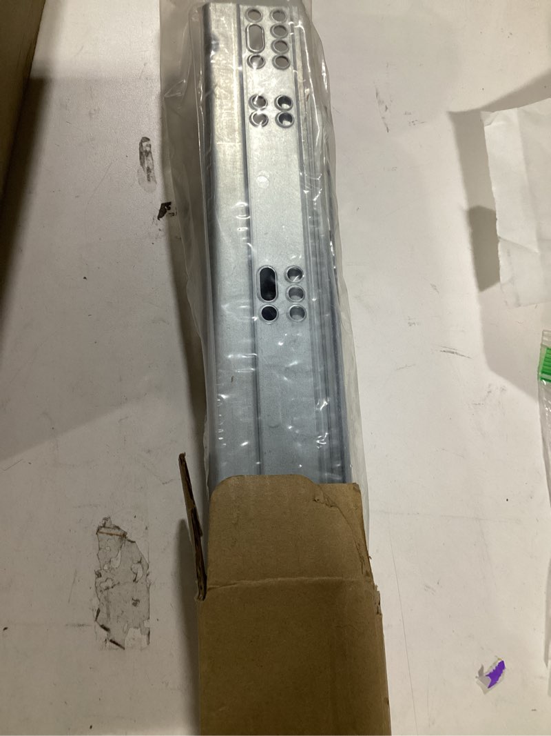 Condition photo showing As Is for heavy duty drawer slides full extension locking runners with lock 16-40 inch side mount silver steel ball bearing rails 500 lb load:500 lb (with lock) -w:76mm 12 inch
