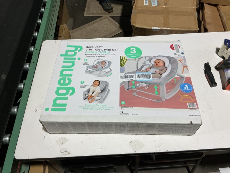 Condition photo showing New/Like New for ingenuity keep cozy 3-in-1 grow with me vibrating baby bouncer, seat & infant to toddler rocker, vibrations & -toy bar, 0-30 months up to 40 lbs (weaver)