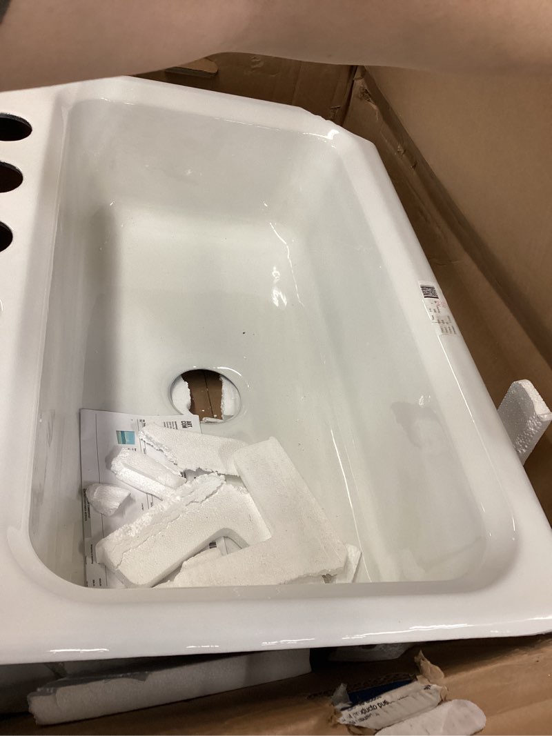 Condition photo showing As Is for kitchen sink undermount 31 in x 22 in cast iron white