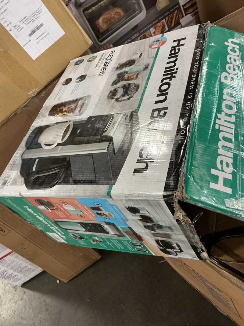 Condition photo showing As Is for Hamilton Beach FlexBrew Advanced 5-in-1 Programmable 12 Cup Drip and Single Serve Hot & Iced Coffee Maker with Movable 60 oz. Water Reservoir, Use Pod Packs and Grounds, Fast Brewing, Black (49924)