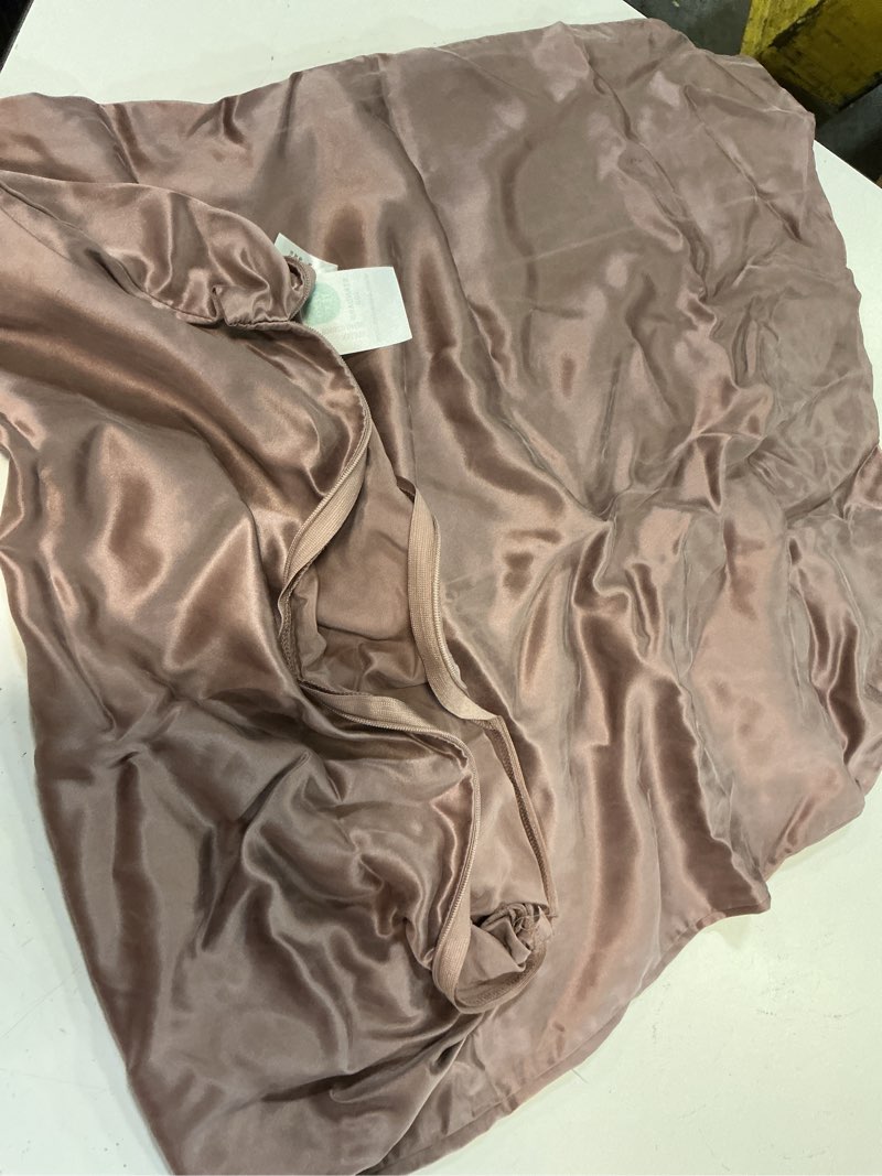 Condition photo showing As Is for 100% mulberry silk pillowcase, queen, fig