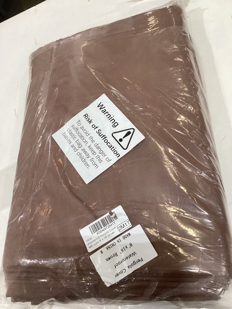 Condition photo showing item condition for AMGO 8' x 16' Waterproof Brown Pergola Sun Shade Canopy Replacement Cover UPF50, Commercial Grade 260 GSM Cloth for Outdoor Patio, Include Stainless Steel Weighted Rods (We Make Custom Size)