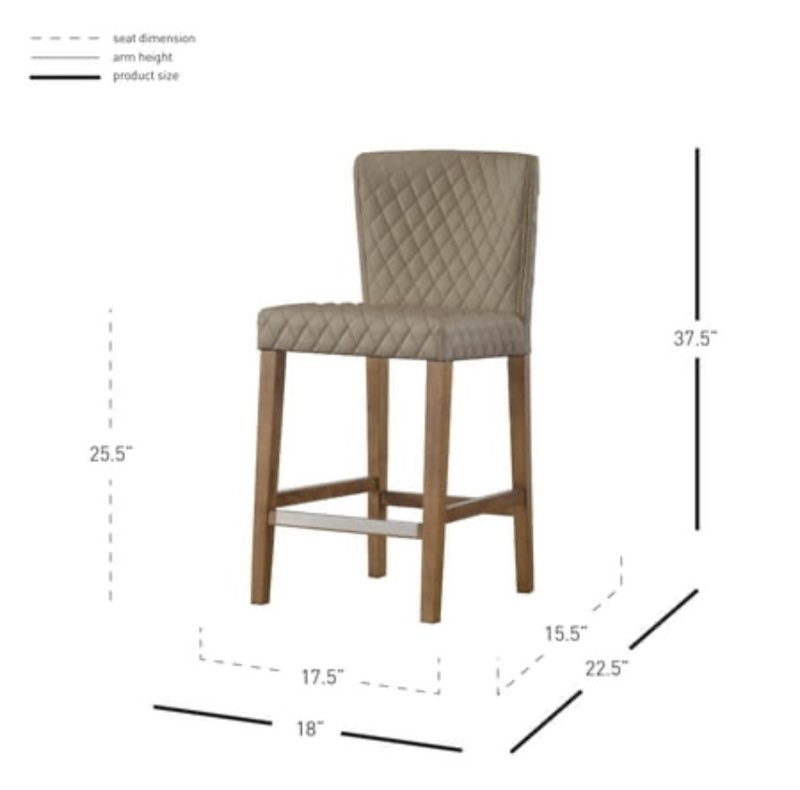 Albie Diamond Stitching PU Leather Counter Stool Beige