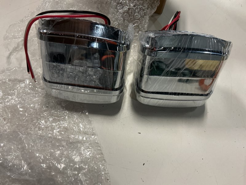Condition photo showing New/Like New for 2pcs amber/red dual revolution 12 led turn signal marker lights w/visor, semi truck double face chrome auxiliary bumper pedestal lights for freightliner peterbilt kenworth mack western star (clear lens)front amber+back red, 2-pack