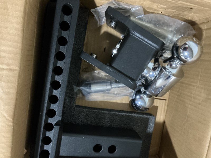 Condition photo showing As Is for metoware adjustable trailer hitch - aluminum tow hitch fits 2-inch receiver - heavy duty drop hitch with 4-inch drop/rise for truck (12,500 lbs gtw), double stainless steel locks & hitch pin (black) 4-inch drop black