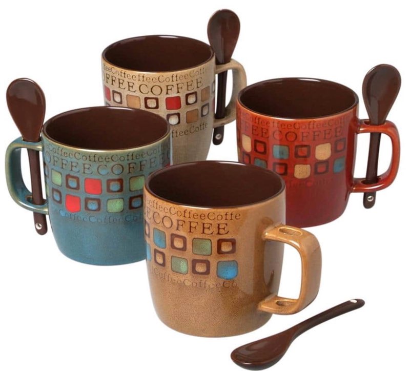 Gibson Mr. Coffee Cafe Americano 4 Person 8 Piece 13 Oz Mug Set with Spoons