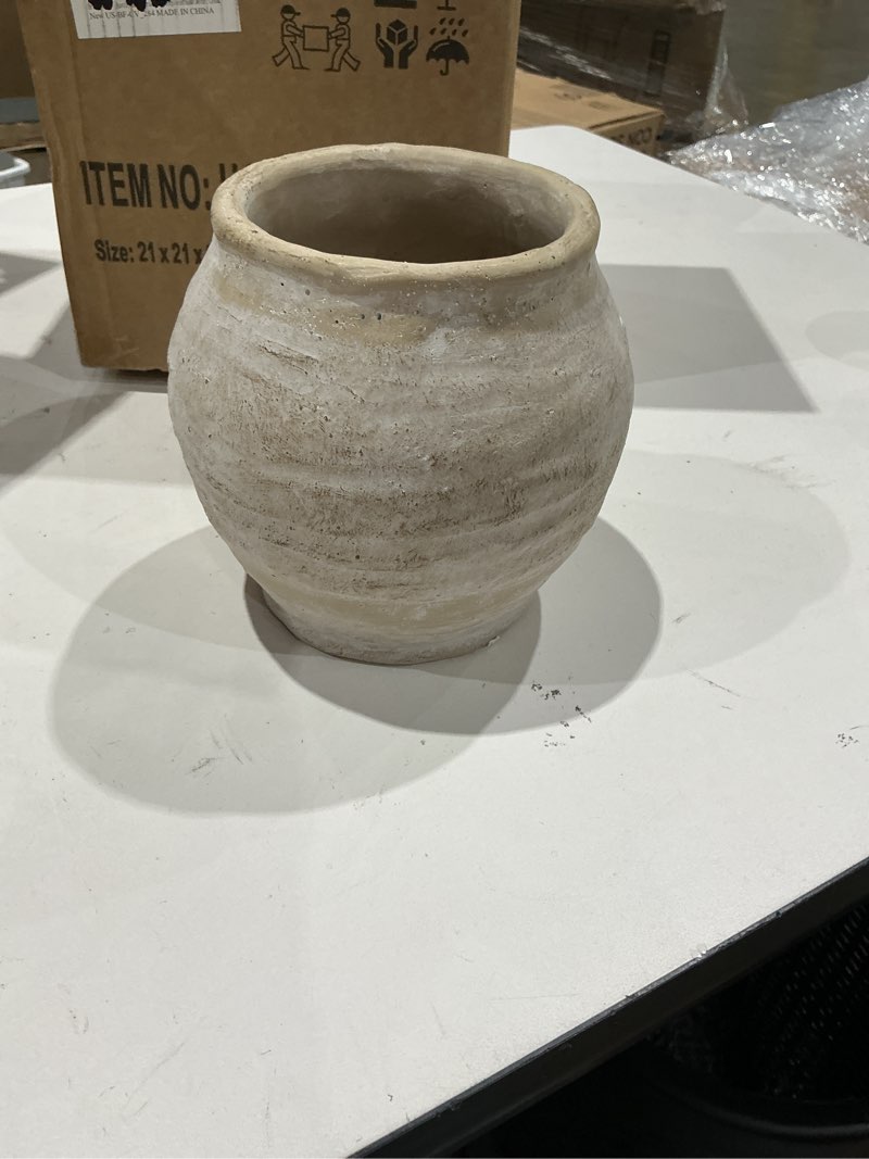 Condition photo showing As Is for briful rustic vintage ceramic pottery vase, 6.1'' farmhouse table decor with distressed texture, wide mouth decorative jar vases for home decor, shelf & entryway, black 6.1'' black