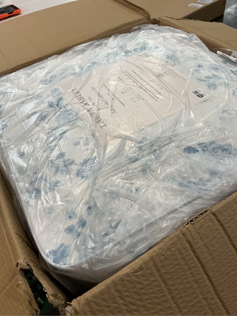 Condition photo showing Good Condition for laura ashley - queen comforter set, soft cotton bedding with a medium weight for year round use, reversible 3 piece bed set with matching pillowcases (belinda chambray blue) belinda chambray blue queen