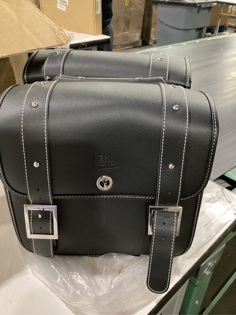 Condition photo showing Good Condition for motorcycle saddlebags throw over saddle bags panniers side bags with lock for sportster softail dyna road king synthetic leather universal, 1 pair, black