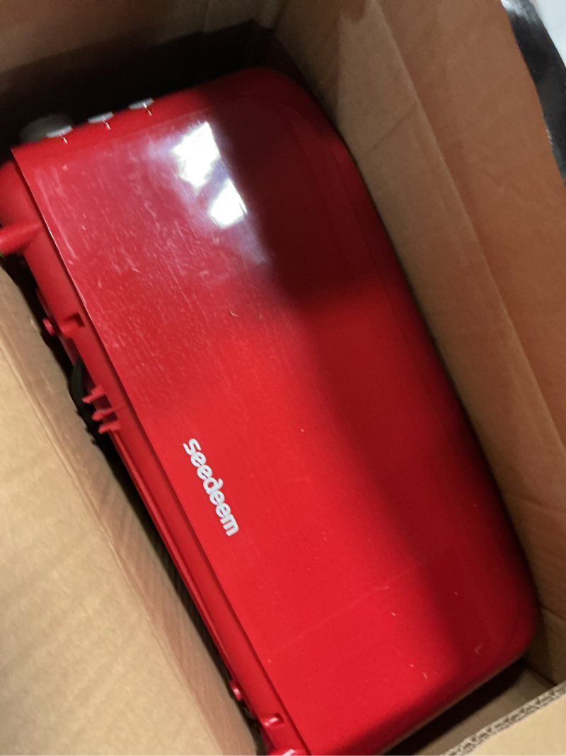 Condition photo showing Good Condition for seedeem 2 slice slim toaster, single 10" long slot toaster fits bagels & artisan bread, 6 shade settings, cancel/reheat/defrost, removable crumb tray, auto shut-off, red 3.54 x 14.37 x 6.89 inches red
