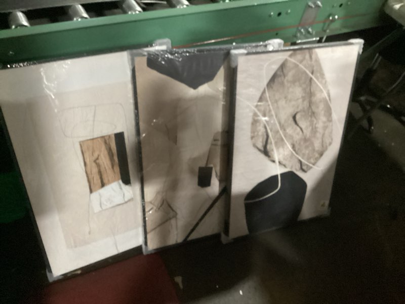 Condition photo showing New/Like New for Large Framed Neutral Abstract Wall Art, 3 Piece Modern Canvas Prints Paintings Artwork for Walls, Minimalist Black Beige Pictures for Living Room Hallway Dining Room Bedroom Wall Decor -Total 30x60 In 20" W x 30" H x 3Pcs Neutral