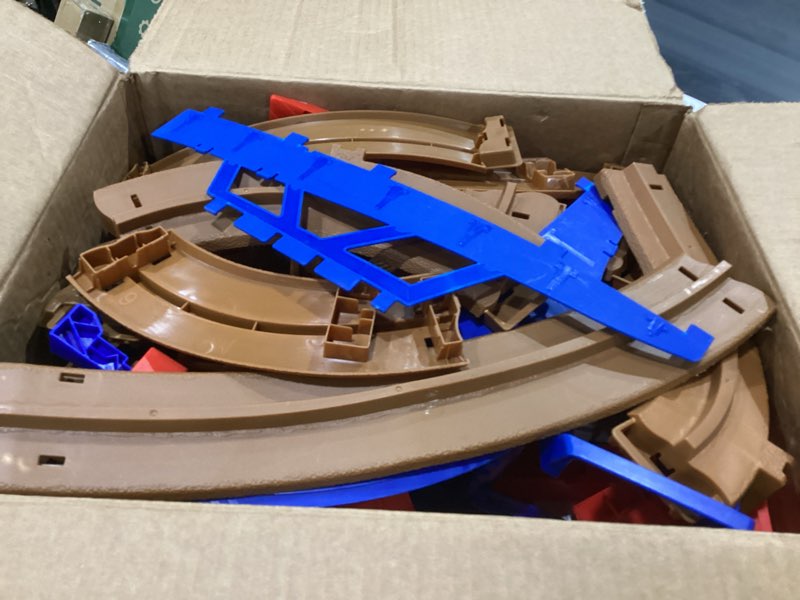Condition photo showing As Is for monster jam, supercharge speedway playset, megalodon and el toro loco die-cast monster trucks, light up world finals track kids toys for boys ages 3 and up