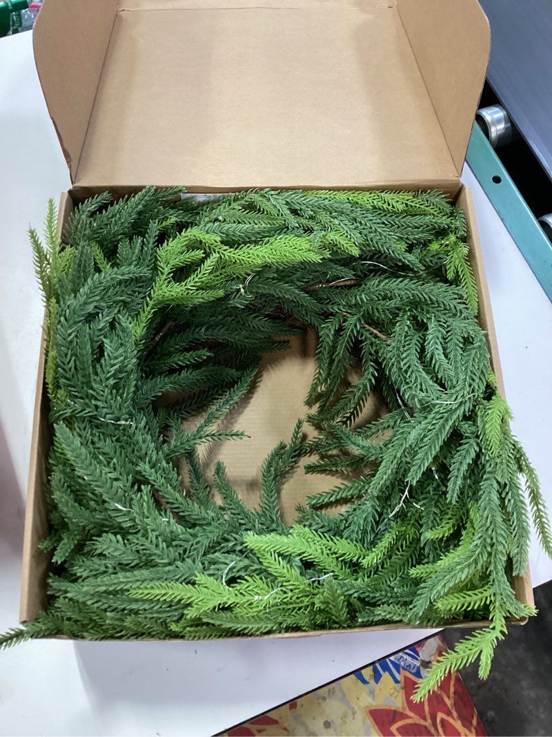 Condition photo showing Good Condition for TOKCARE Norfolk Pine Wreaths for Front Door, 26Inch Real Touch Prelit Christmas Wreath with Lights 4