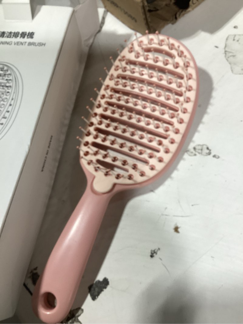 Condition photo showing New/Like New for self cleaning hair brush,curved vented detangler brush for faster blow drying for women men,wet & dry hair with removable screen manages tangl e and uncontrollable hairs(color:pink) pink 8.2*22.6cm/3.23*8.9 inch