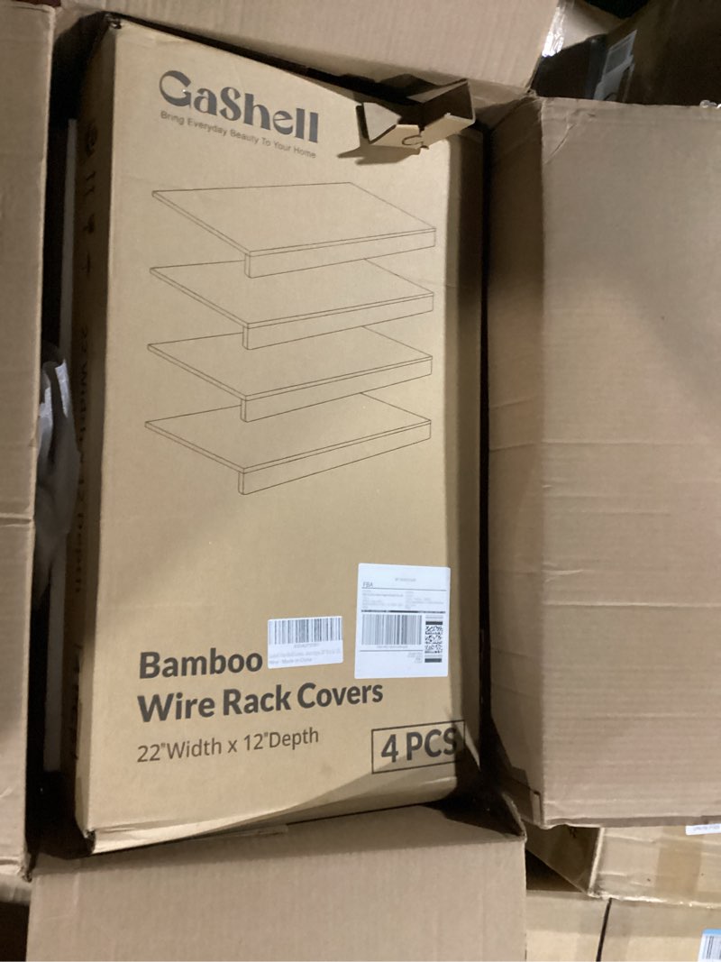 Condition photo showing New/Like New for Wire Shelf Covers, Bamboo Wire Rack Covers for Pantry, Closet (4pcs, 22" W x 12" D) 22"W x 12"D 4