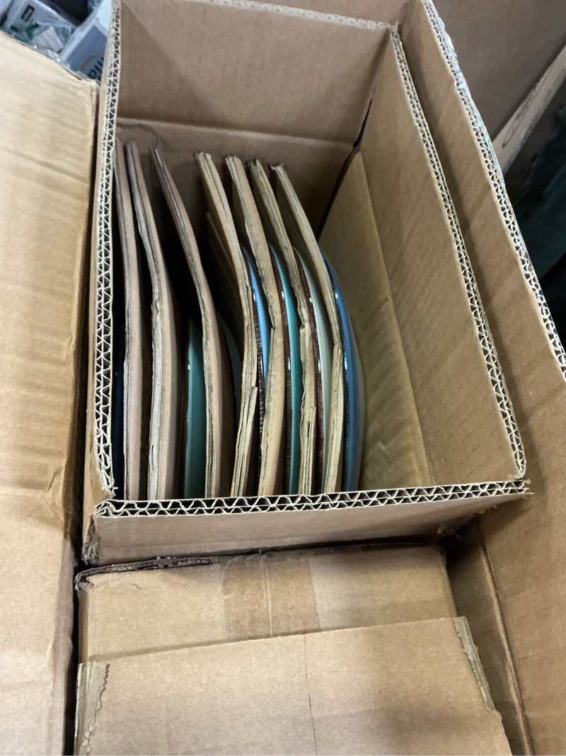 Condition photo showing Good Condition for vancasso Bonita Dinnerware Set Blue Stoneware 12 Pieces Service for 4, Handpainted Spirals Pattern Stoneware Plates and Bowls Set