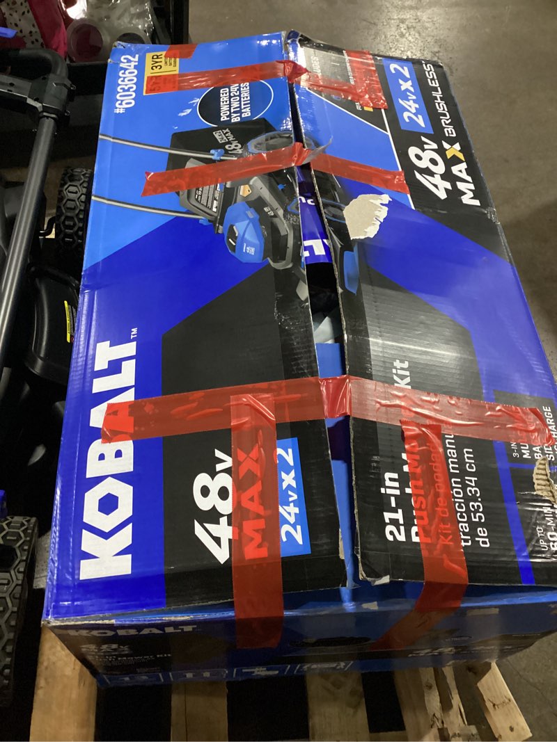 Condition photo showing As Is for similar to stock product… kobalt 40-volt brushless lithium ion 20-in cordless electric lawn mower 