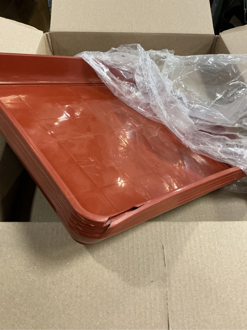 Condition photo showing As Is for patikil plant saucer tray, 4 pack 16 inch square plant saucer heavy planter pot saucers large deep flower planter drip tray for indoor outdoor plants, terracotta terracotta 16 inch